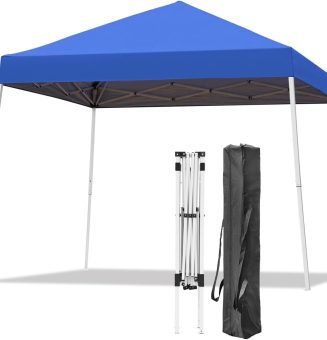 Canopy Tent, 10X10 FT Pop Up Canopy Outdoor Instant Tent Slant Legs with Carrying Bag, Portable Gazebo Shelter for Patio Deck Garden and Beach - 8X8 FT Canopy Cover (Blue)