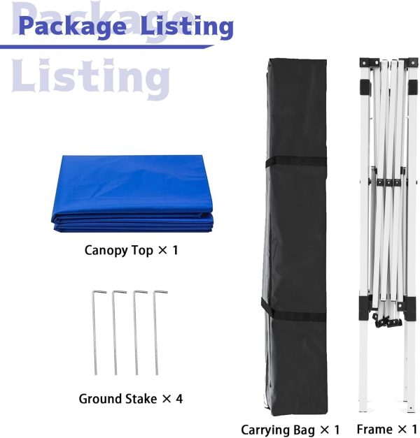 Canopy Tent, 10X10 FT Pop Up Canopy Outdoor Instant Tent Slant Legs with Carrying Bag, Portable Gazebo Shelter for Patio Deck Garden and Beach - 8X8 FT Canopy Cover (Blue) - Image 6